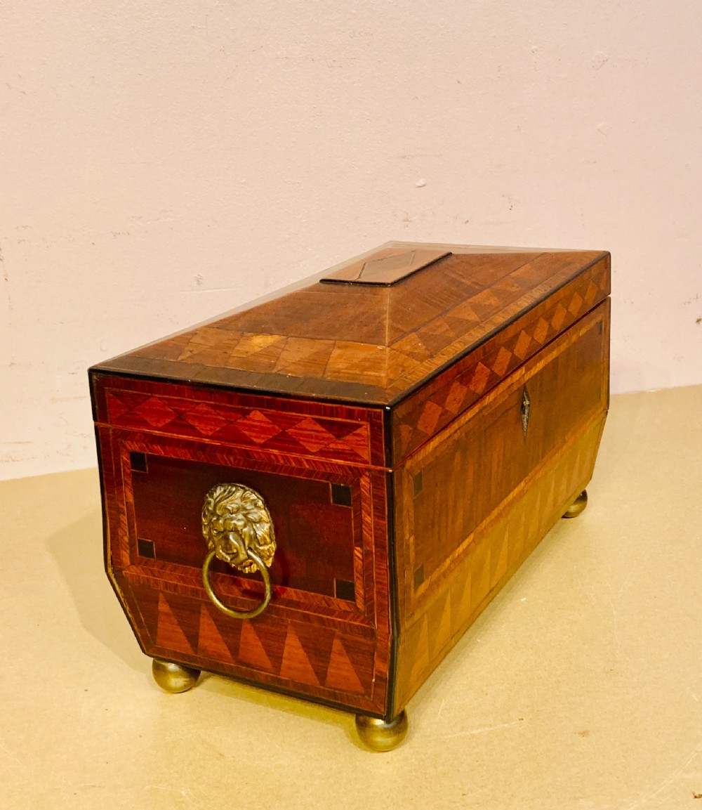 Regency inlaid mahogany tea caddy. View III