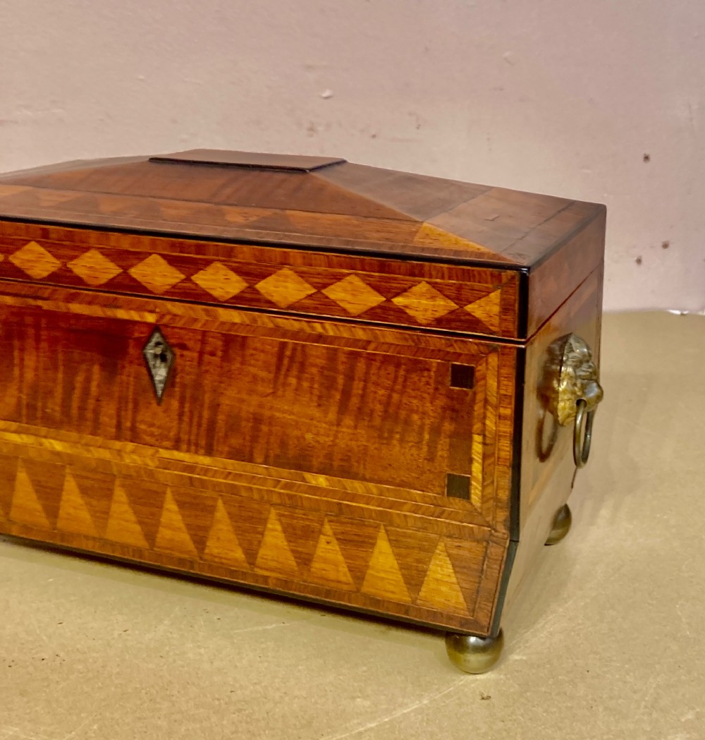 Regency inlaid mahogany tea caddy. View VII
