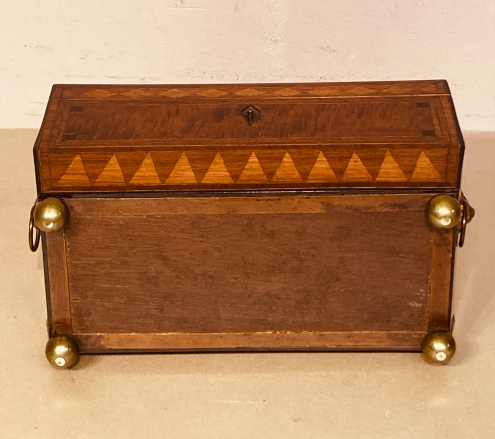 Regency inlaid mahogany tea caddy. View VIII