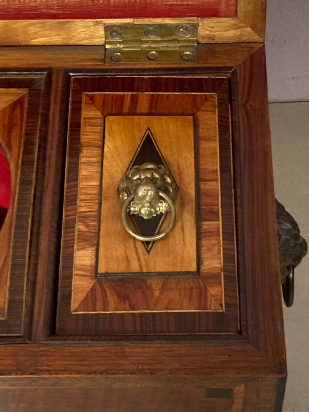 Regency inlaid mahogany tea caddy. View IX