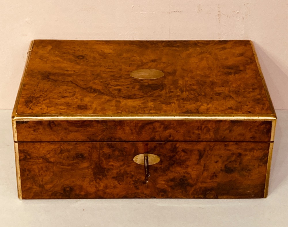 Late Georgian burr walnut writing slope.