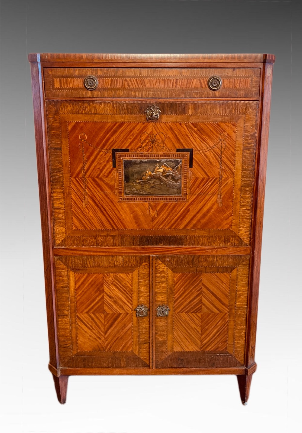 French 19th century satinwood fall front escritoire.