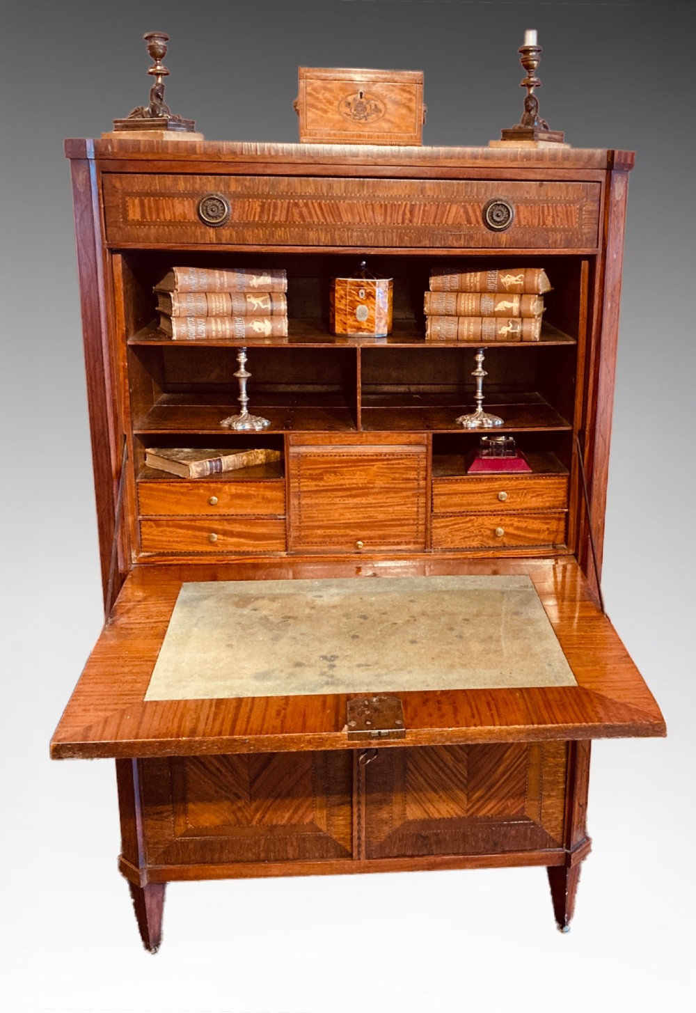 French 19th century satinwood fall front escritoire. View IV