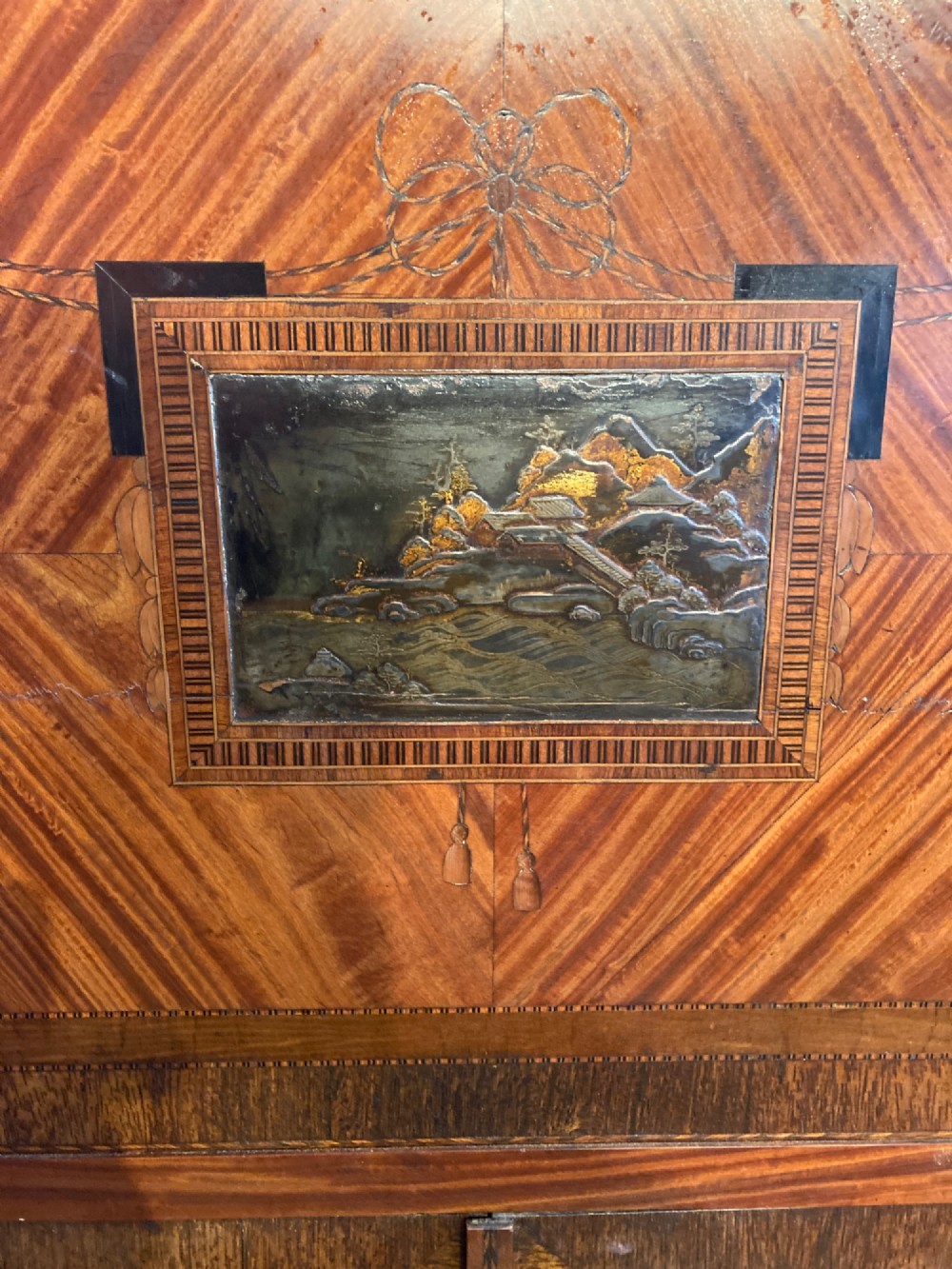 French 19th century satinwood fall front escritoire. View V