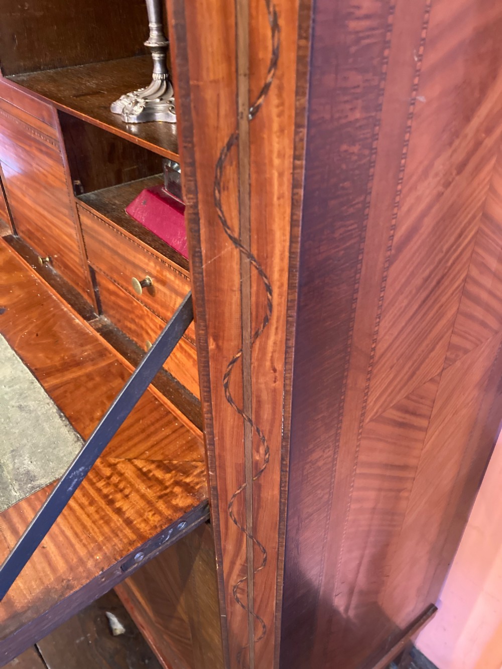 French 19th century satinwood fall front escritoire. View IX
