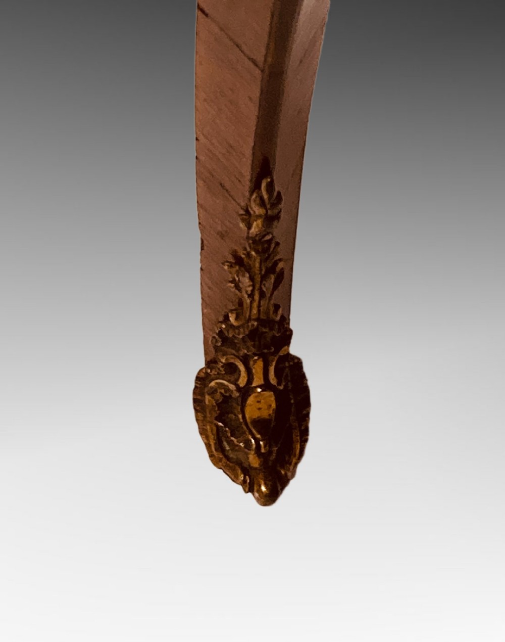A French Louis XV style kingwood escritoire featuring floral marquetry inlay, slender cabriole legs, a brass top gallery, and gilt-bronze mounts. View IV