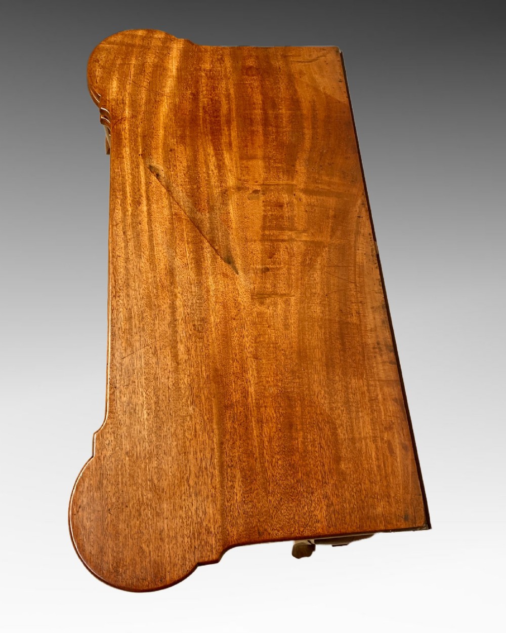 Geo II cabriole leg mahogany games table. View VIII