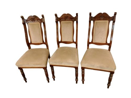 Antique Victorian Set of 3 Oak Dining Chairs Sprung Seats