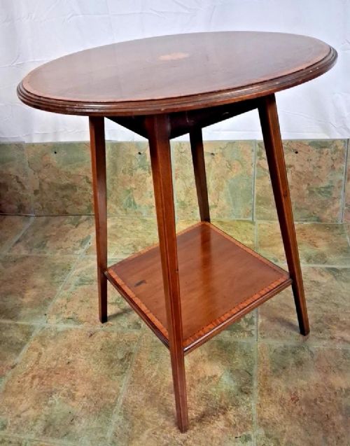 Edwardian Satinwood Circular Top Inlaid Two Tier Side Occasional Table