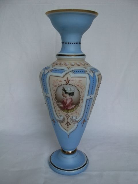 Large Blue Satin Glass Balluster Vase