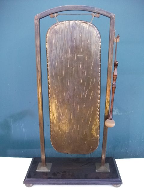 A Good Oak and Brass Table Gong