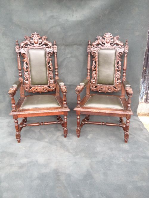 Pair Oak Throne Chairs