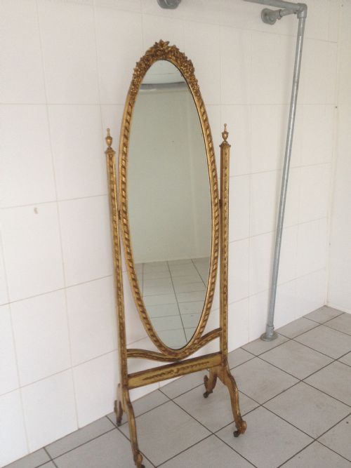 Large English Gilt Cheval Mirror