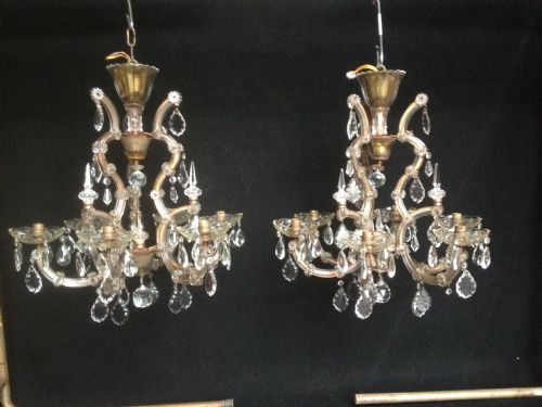 Pair of French 6 Branch Cut Glass Chandeliers