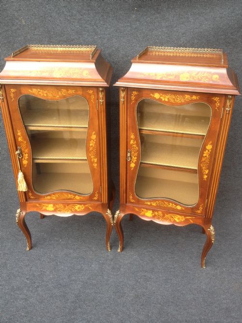 Superb Quality Pair Marquetry Display Cabinets