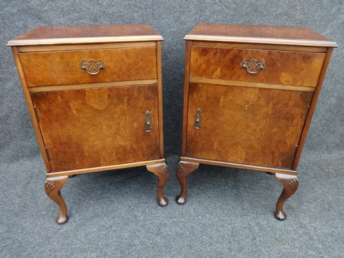 Pair Burr Walnut Pot Cupboards/bedside Cabinets