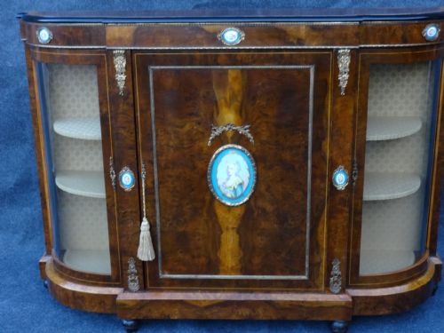 Burr Walnut Credenza with Sevres Porcelain Plaques