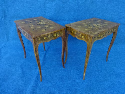 Pair English Marquetry Side Tables by 'Maple & Co'