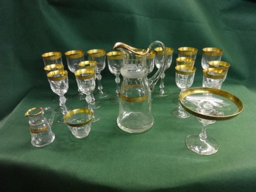 Exquisite Set of Cut Glass & Gilded Glasses