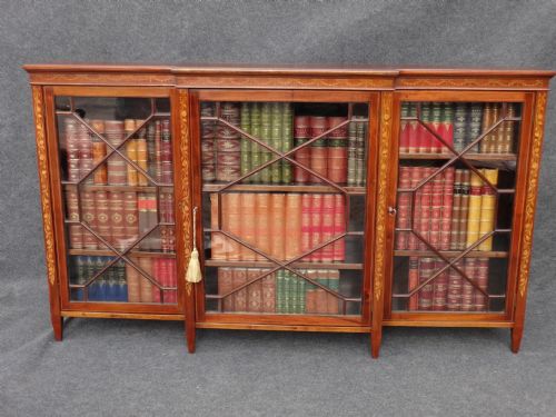 Inlaid Mahogany Breakfront Library Bookcase