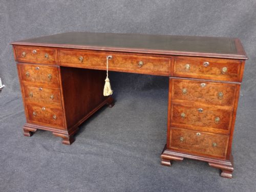 Burr Walnut Pedestal Desk