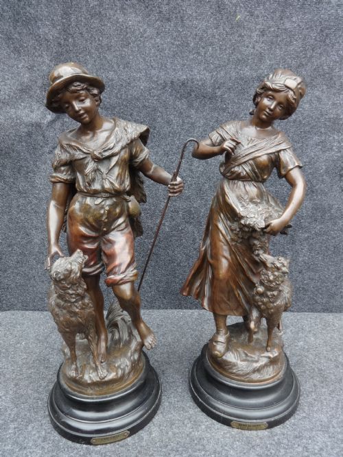 Good Pair Signed French Spelter Figures