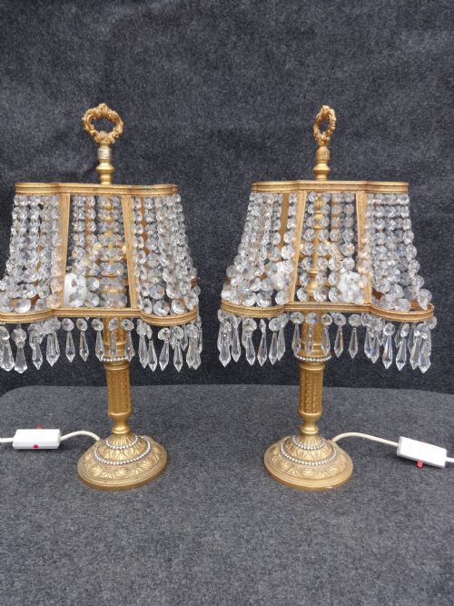 Pair Ormolu and Crystal Table Lamps