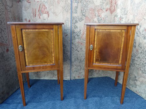 A Good Pair Inlaid Mahogany Bedside Cabinets