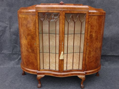 Burr Walnut Serpentine Display Cabinet