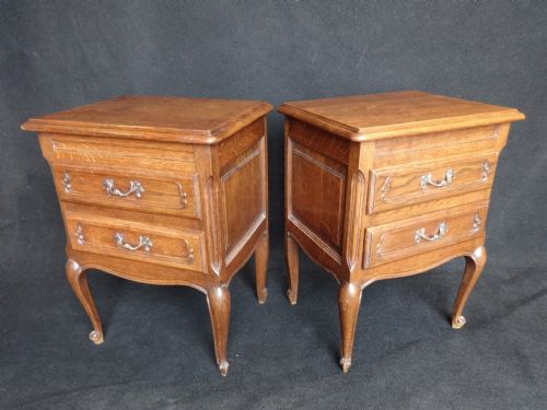 Pair French Oak Bedside Cabinets
