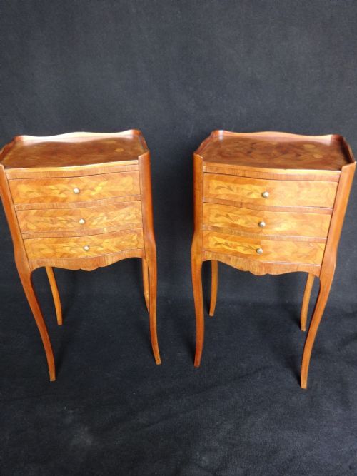 Pair French Marquetry Bedside Chests