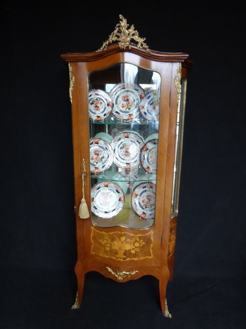 Victorian Serpentine Marquetry Vitreen/dispay Cabinet