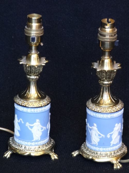 Pair Wedgewood and Brass Table Lamps