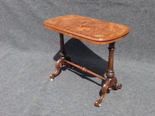 Inlaid Burr Walnut Stretcher Table