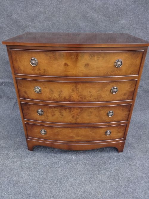 Burr Walnut Bow Front Chest of Drawers