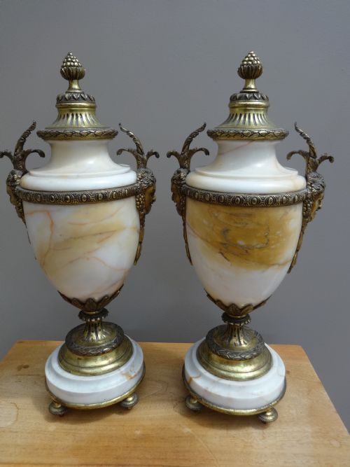 Pair Gilt Metal and Marble Urns/cassolettes