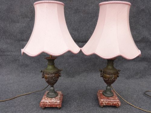 Pair Spelter and Marble Lamps