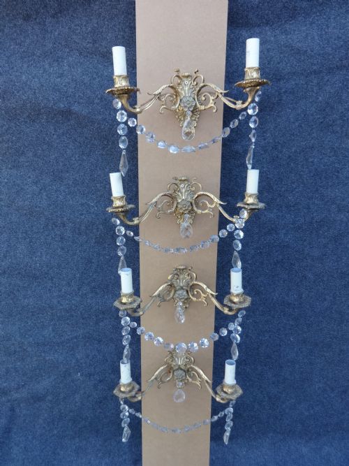 Gilt Metal and Glass Wall Lights