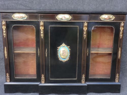 Ebony Credenza/side Cabinet with Sevres Plaques