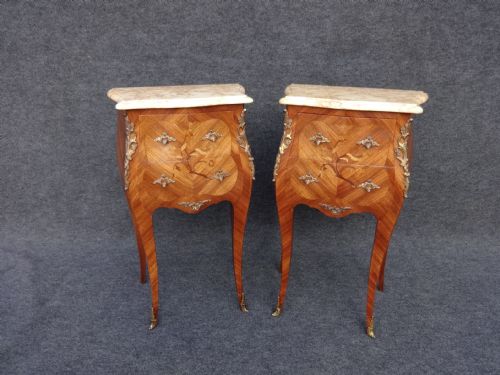 Pair French Kingwood and Marquetry Bedside Cabinets