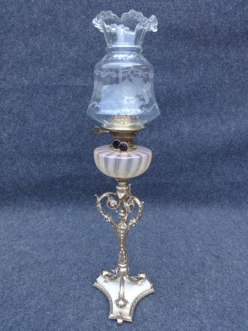 Stunning Brass, Alabaster and Opaline Oil Lamp