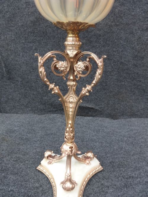 fig 1. Stunning Brass, Alabaster and Opaline Oil Lamp