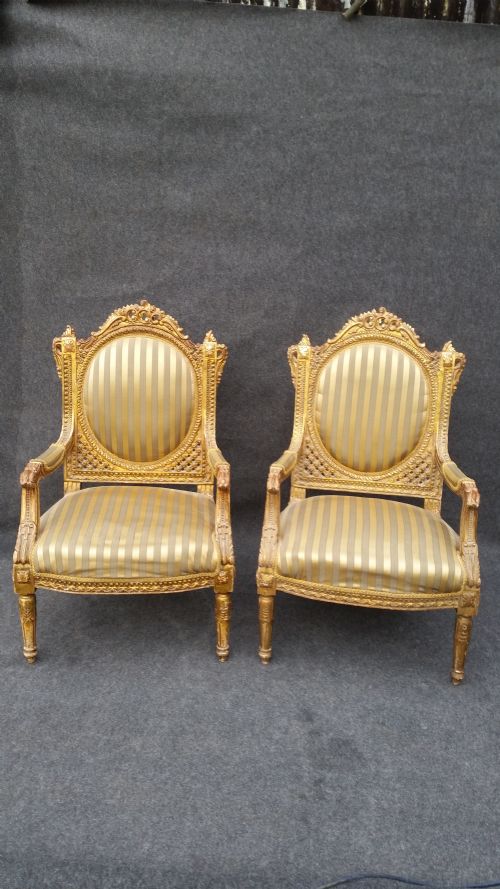 Pair French Giltwood Armchairs
