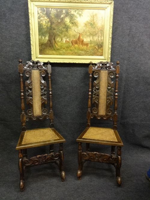 Pair Carolean Oak Hall Chairs