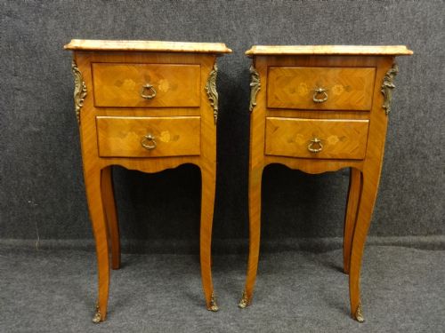 Pair Marquetry Bedside Chests