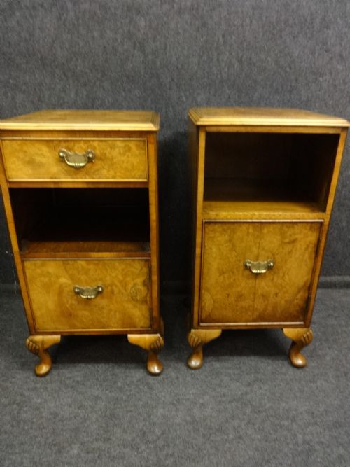 Pair Burr Walnut Bedside Cabinets