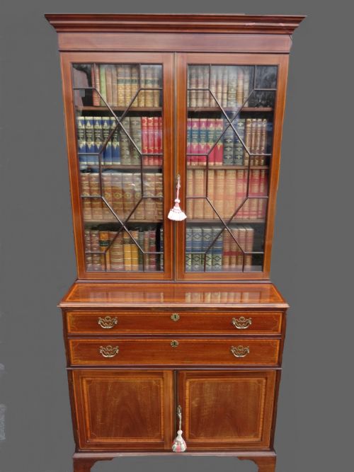 Superb Quality George III Inlaid Secretaire Bookcase