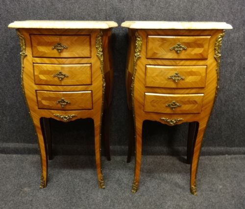 Pair French Inlaid Bedside/lamp Chests
