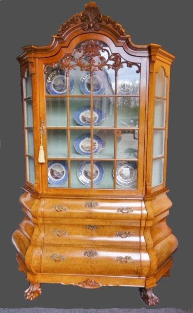 Burr Walnut Display Cabinet on Chest