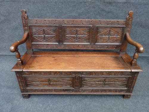 Carved Oak Monks Bench/hall Seat/settle